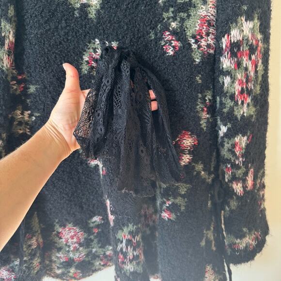 Tricot Chic Italian Unique Black Floral Mohair Sweater Coat Cardigan 4 / S - Picture 5 of 13